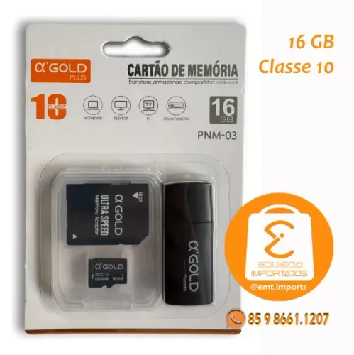 Cartao de Memoria Classe 10 16GB Com 2 Adaptadores Sd A'Gold PNM-03