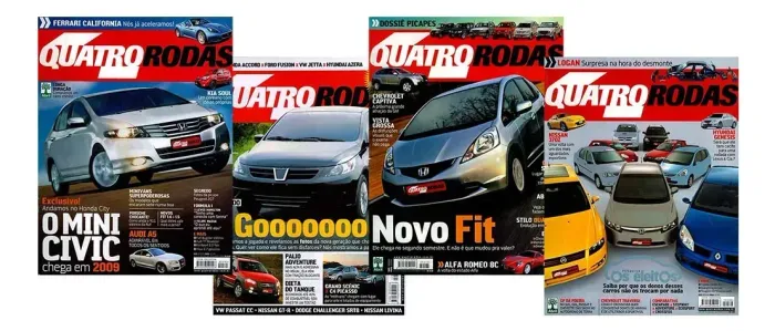 Kit 4 Revistas Quatro Rodas 2008 - Fit City Hilux Stilo Palio
