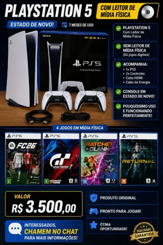 ? PLAYSTATION 5 COM LEITOR DE MÍDIA FÍSICA - ESTADO DE NOVO! ?