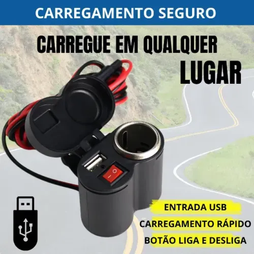 Carregador de Moto  Usb 12v A prova D'agua Isqueiro