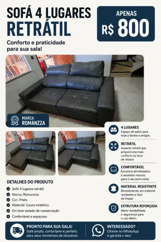 Sofá retrátil 4 lugares