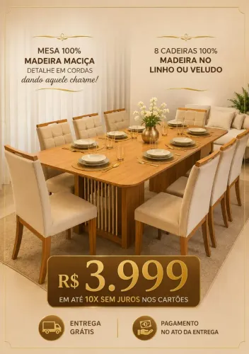 JOGO DE MESA COM 10 CADEIRAS APENAS