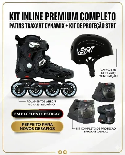 KIT INLINE PREMIUM COMPLETO | PATINS TRAXART 38/39 + PROTEÇÃO