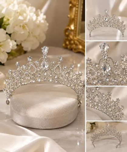 Coroa prateada de ferro com 240 strass