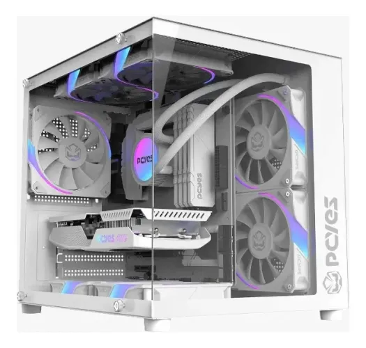 Gabinete Gamer Pcyes Forcefield Mini White Ghost - Branco - Aquario Coimbra Computadore