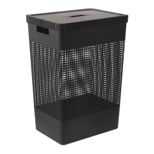 Cesto de Roupas com Tampa Preto - 49L