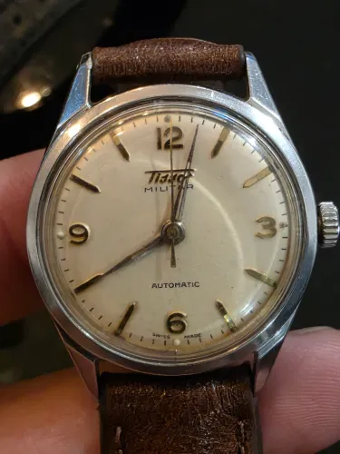 Relógio Tissot Militar Automático 1957 raro calibre Omega-Tissot E28.5 34mm todo assinado