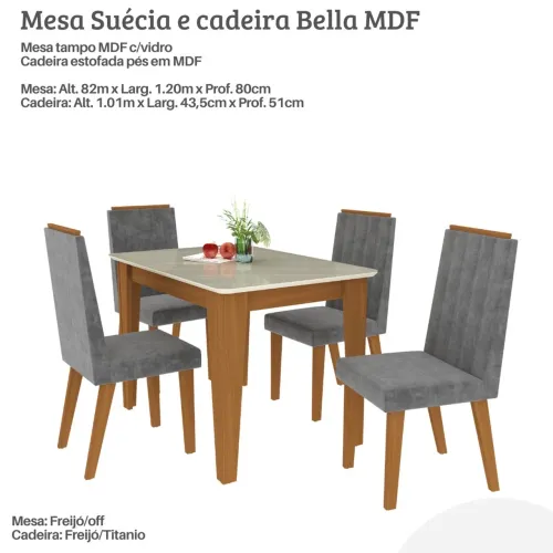 Mesa Suécia e 4 Cadeiras Bella