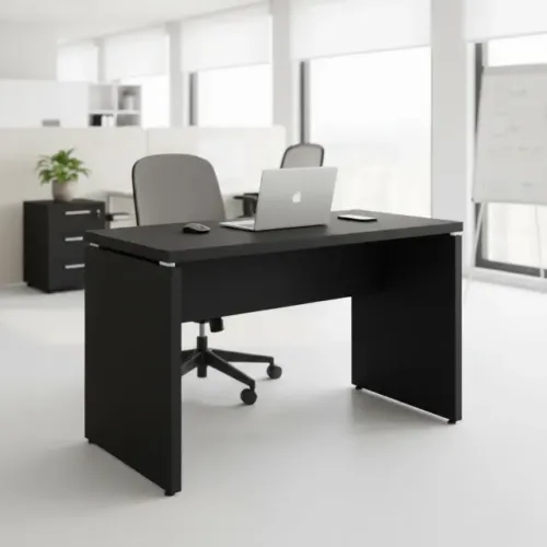 Mesa Escritório Preta Compacta Sem Gavetas Estrutura Resistente Moderna 26005