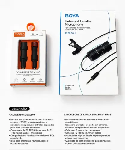 Microfone lapela boya by_m1 de brinde vem um adaptador novo na caixa
