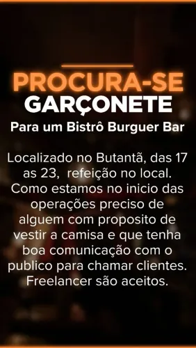 Vaga freelancer para garçonete
