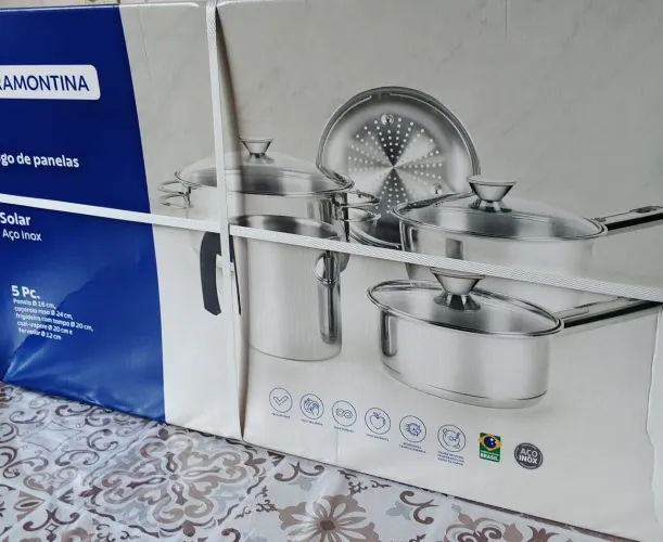 Jogo de panelas Tramontina solar aço inox (NOVA)