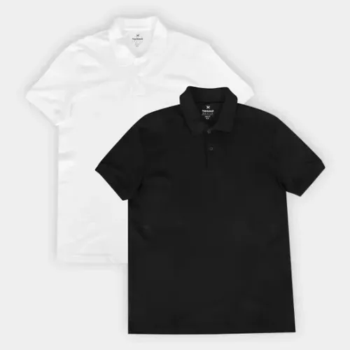 Kit Camisa Polo Hering C/ 2 Peças Masculina - Preto+Branco