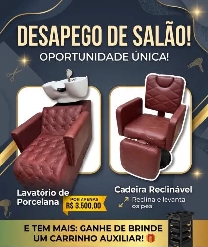 Lavatório de salão Cuba de porcelana + cadeira e carrinho auxiliar