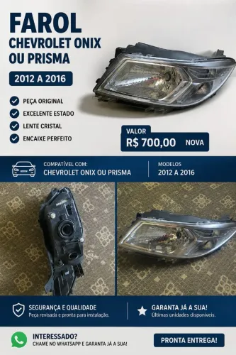 Farol Chevrolet Onix / Prisma 2012 a 2016 - NOVO