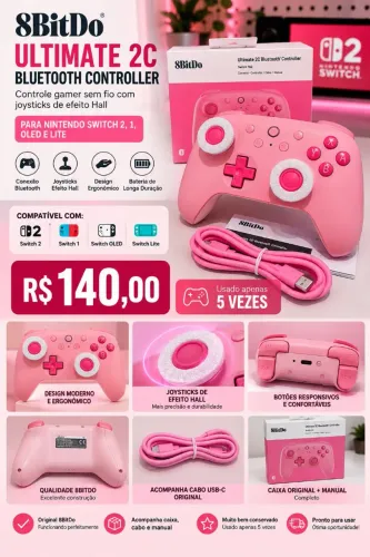 Controle 8BitDo Ultimate 2C Bluetooth - Rosa