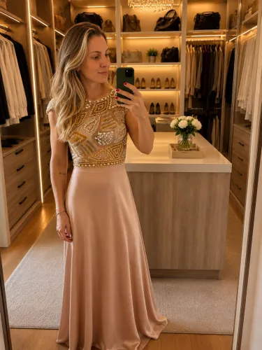 Vestido bordado em pedraria