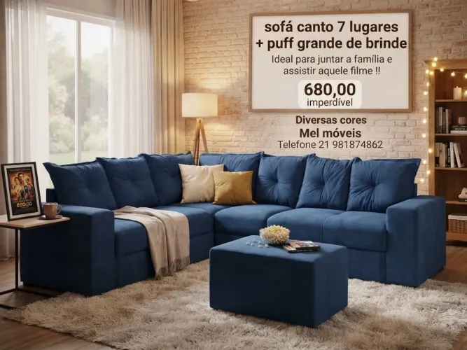 ? 680,00 PROMOÇÃO- sofá canto 7 lugares + puff grande de brinde - direto de fábrica