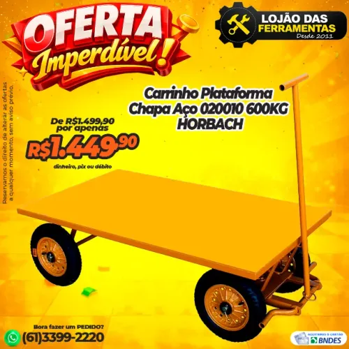 Carrinho Plataforma Chapa Aço 020010 600KG HORBACH