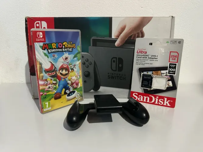 nintendo switch v2 bloqueado cartão 256gb 1 joycon mais controle pro sem dock com caixa