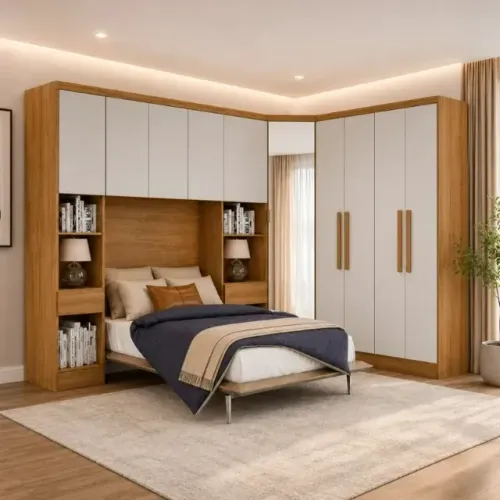 Modulado Cumaru/Fendi Fosco 1 Roupeiro Moderni 4 Pts + 2 Criado Rizon + 1 Canto Oblíquo Ri