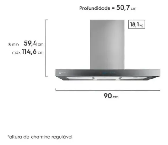 Coifa de Parede Eletrolux CT90 em Inox Ideal para Fogões ou Cooktops de 5 ou 6 Bocas 