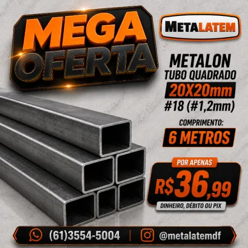 Metalon Tubo Quadrado 20x20mm #18 (#1,2mm) 6m