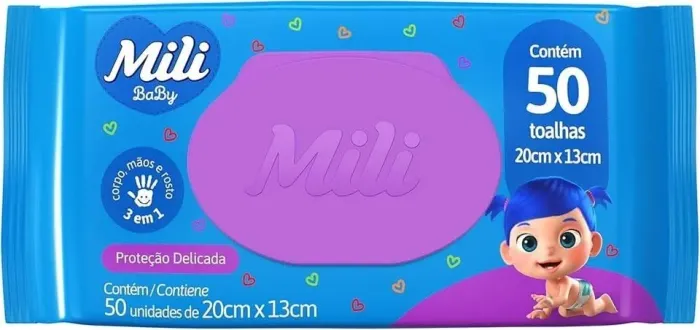 Lenço umidecido Mili baby 50 toalhas
