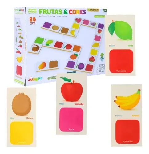 Jogo Dominó Frutas Junges 28 Peças Madeira MDF Educativo