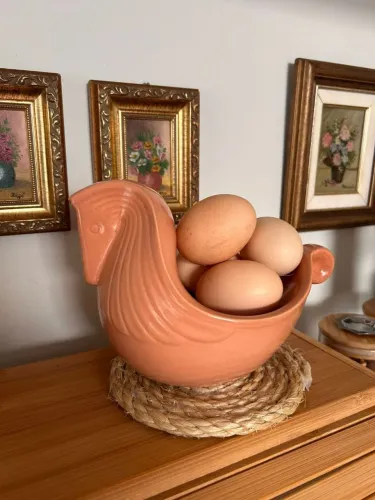 Porta-Ovos/frutas Cavalo Retrô em Cerâmica - Estilo Farmhouse / Cozinha Afetiva