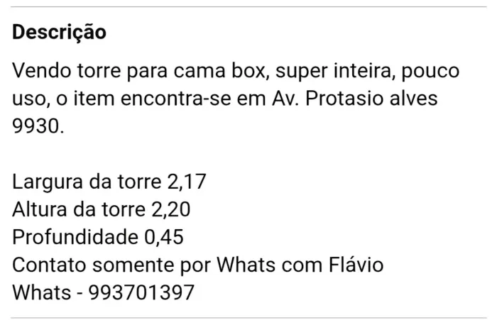 Vendo torre para cama box