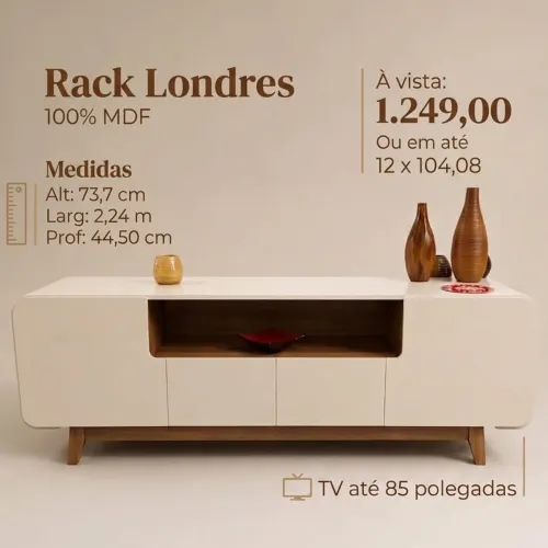 PROMOÇÃO URGENTE - Rack Londres 100% MDF para Tv com até 85 POLEGADAS