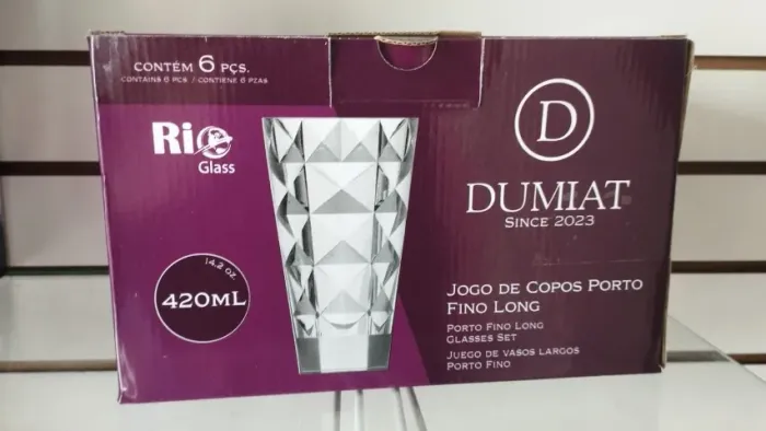 Jogo 6 Copos Porto Fino Long Drink Dumiat 420ml Vidro Grosso Água Suco Cerveja