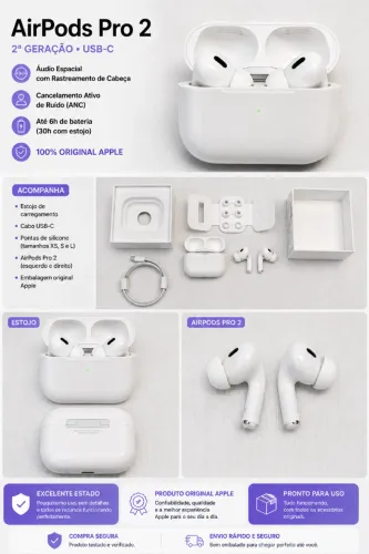 AirPods Pro 2, 2ª geração, original Apple, modelo USB-C