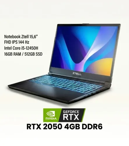 Notebook(NOVO!)I5-12450H,Rtx 2050 4GB DDR6,16gb ddr4,ssd 512gb,15.6-Fhd-wva-144hz,win-11