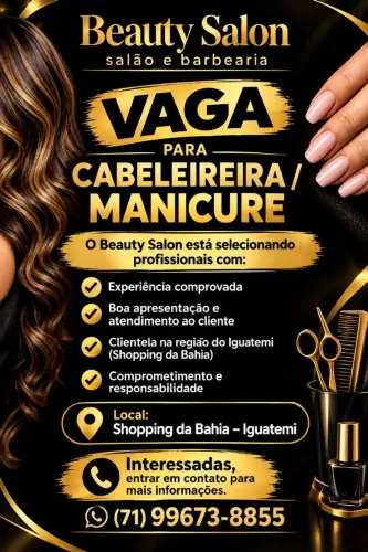 Vaga para cabeleireira/manicure com experiência