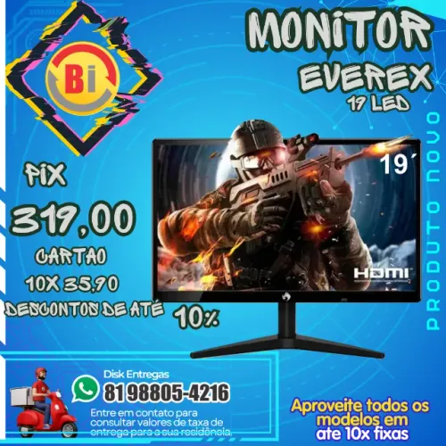 Monitor 19 Polegada Led Hd 60hz Vx190x Pc Jogo Everex Em ate 10x Fixas 