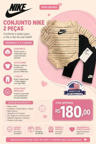 Kit Nike 2 Peças para Bebê Menina