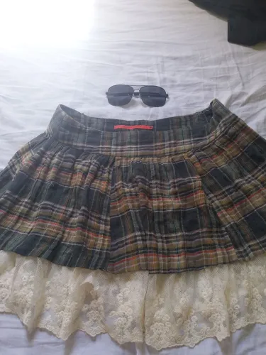 Saia babado xadrez espaço fashion 