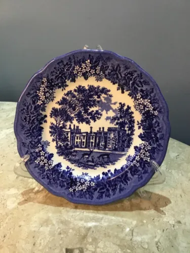 1 Prato Sobremesa Inglês J. & G. Meakin Porcelana Azul e Branco