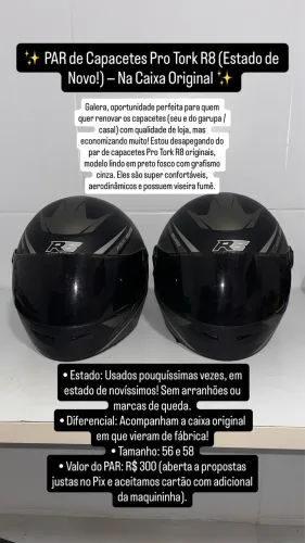 PAR de Capacetes Pro Tork R8 (Estado de Novo!) ? Na Caixa Original