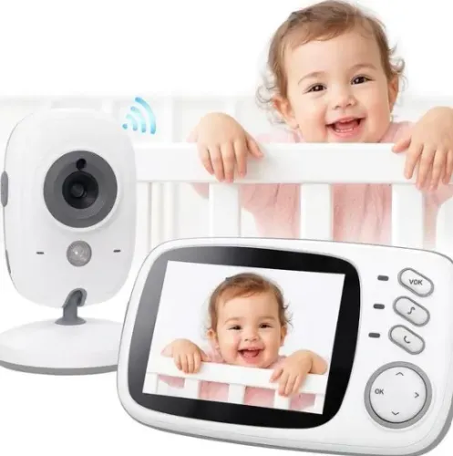 Babá Eletrônica com Tela de 3.2" Visão Noturna 10M Infravermelha Monitoramento Temperatura