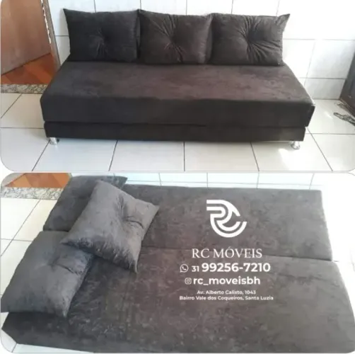 Sofá Cama estruturada Bicama completa 1,70m Suede de qualidade D33 Compacto e Funcional
