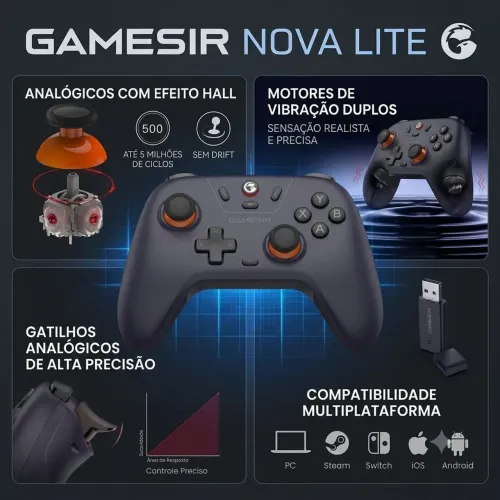 GameSir Nova Lite Sem Fio | Hall Effect | Sem Drift | PC, Switch, Android e iOS