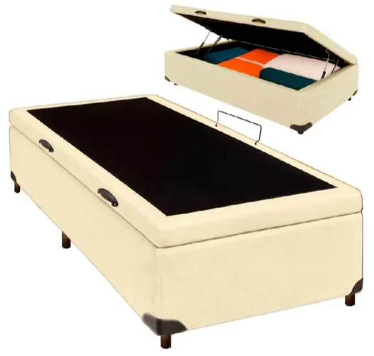 Cama baú com pés de madeira, colchão de solteiro <br>Dou de brinde a capa de colchão