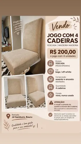 JOGO 4 CADEIRAS - MADEIRA MADEIRA