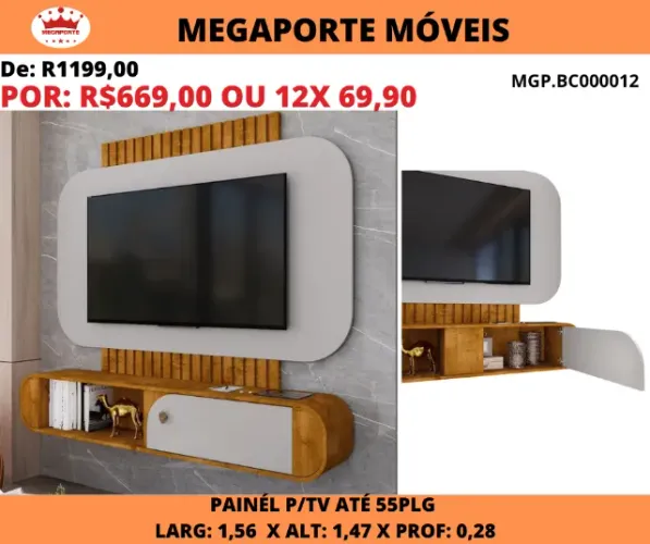 Painel 1,56 Ripado para Tv até 55Plg