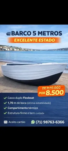 BARCO 5 METROS CASCO FLEXBOAT, TOTALMENTE SEGURO, OPORTUNIDADE UNICA 