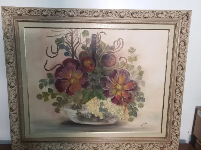 Quadro Flores e Frutas com Moldura em Madeira de lei