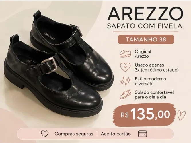 Sapato Arezzo Preto com Fivela